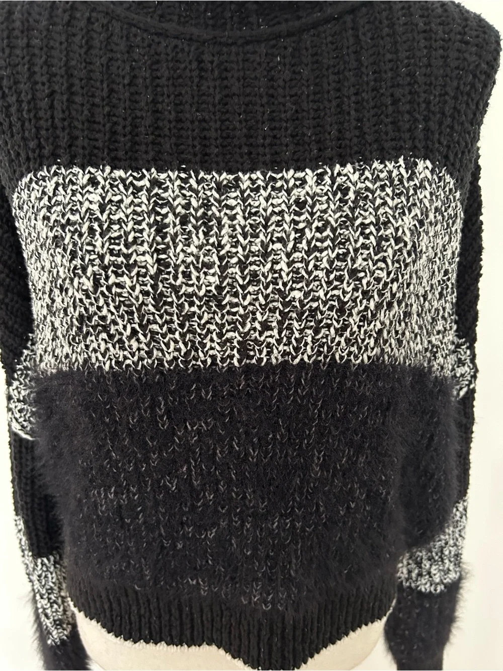 Free People Black White Cropped Knit Mock Neck Dolman Sweater S/P